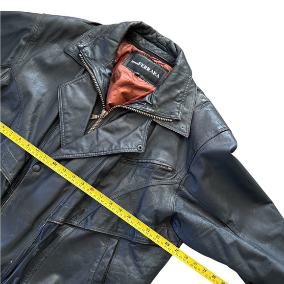 Gianni Ferrara Leather Jacket Men Size Large Black Full Zip Lined - Picture 2 of 10